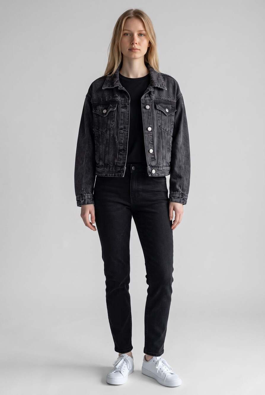 Wild Fable Black Distressed Cropped Denim Jacket XS